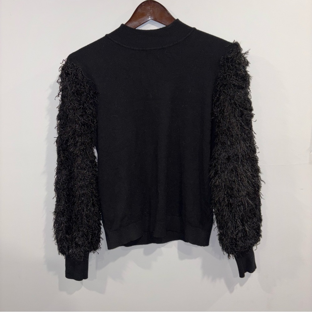 Black Sweater with Textured Sleeves